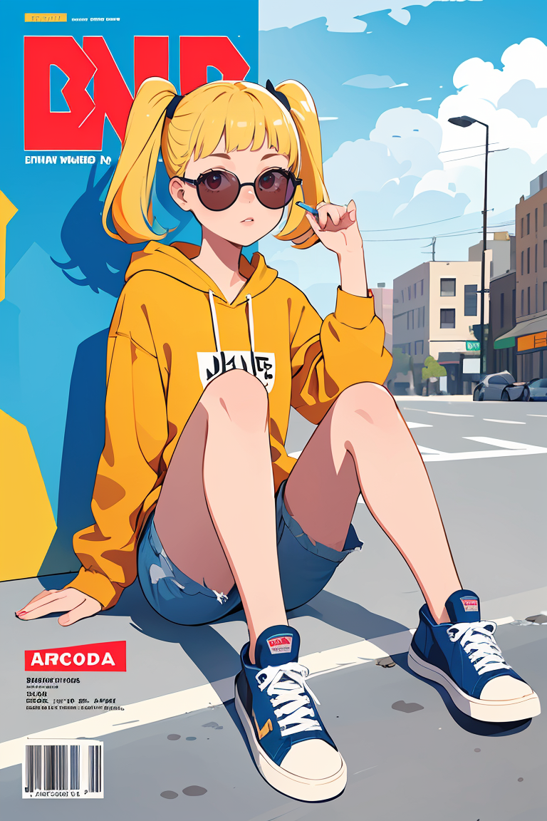 00122-3730900784-flat vector art,vector illustration, (Magazine cover-style illustration of a fashionable girl),street, in public,(The text on th.png